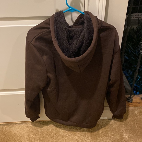 Brown fuzzy zip up, size medium. - Picture 2 of 4